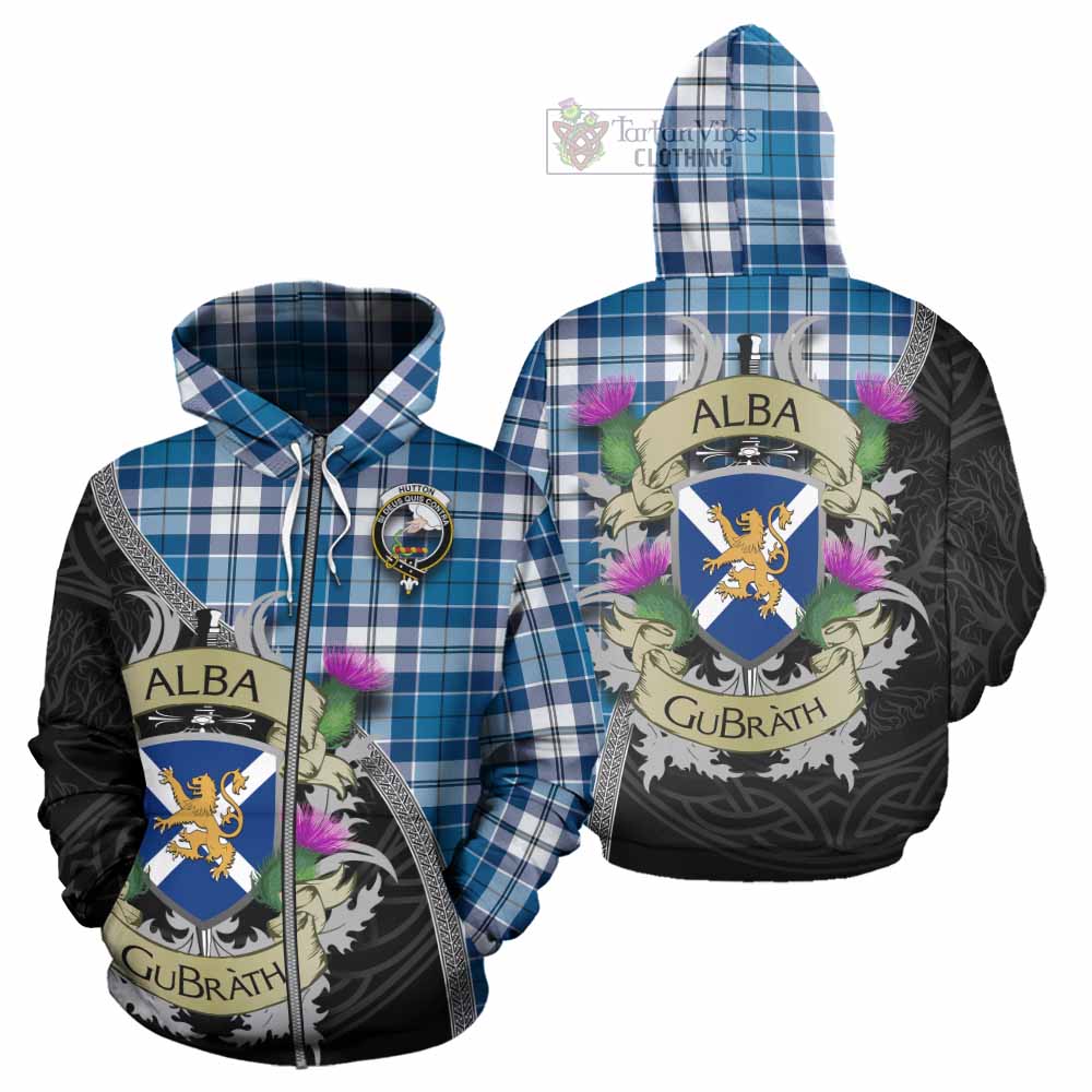Hutton Tartan Family Crest Hoodie Lion Rampant Royal Thistle Shield Celtic Inspired Zip Hoodie - Tartan Vibes Clothing