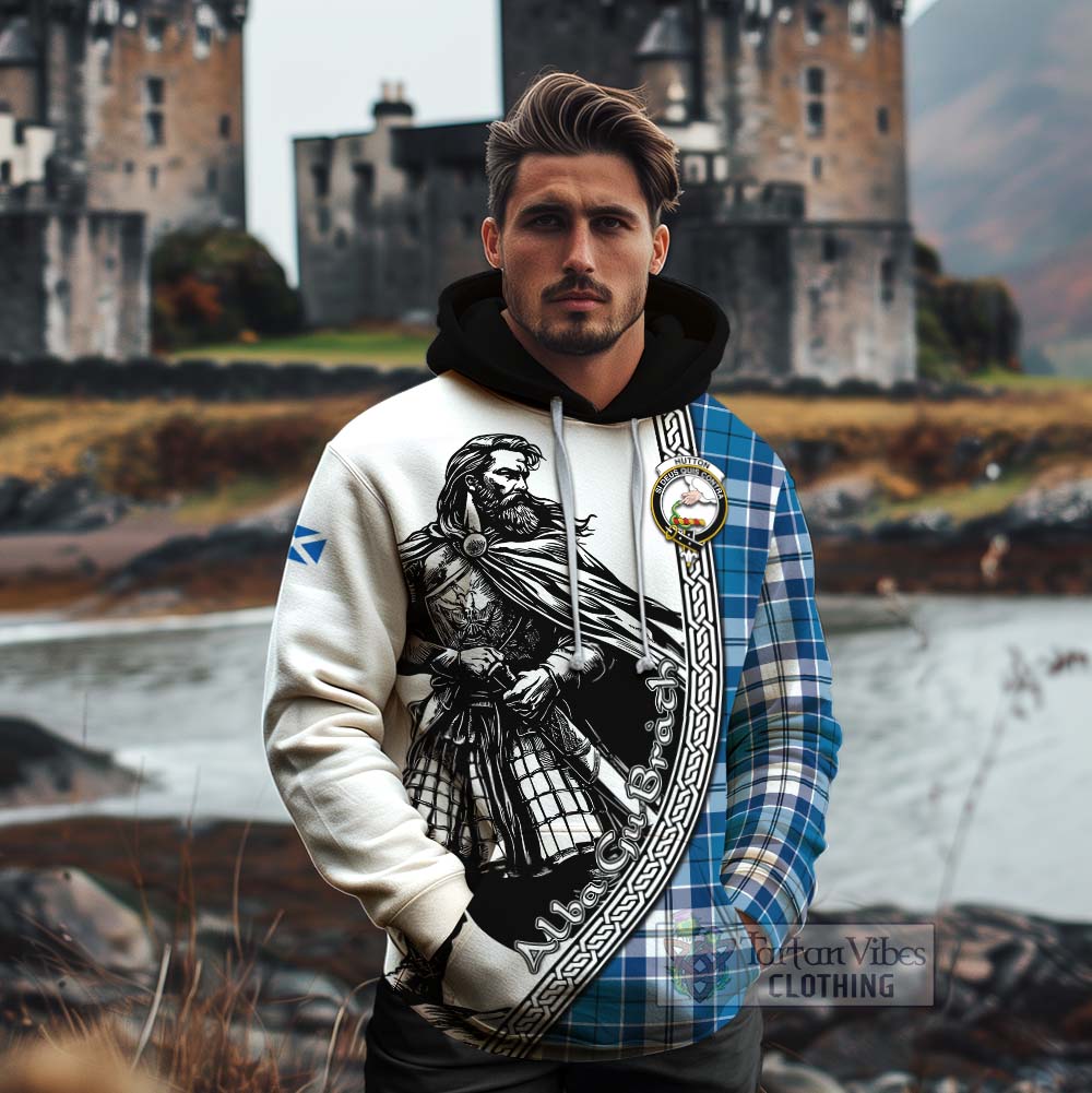 Hutton Tartan Clan Crest Cotton Hoodie with Highlander Warrior Celtic Style - Tartan Vibes Clothing
