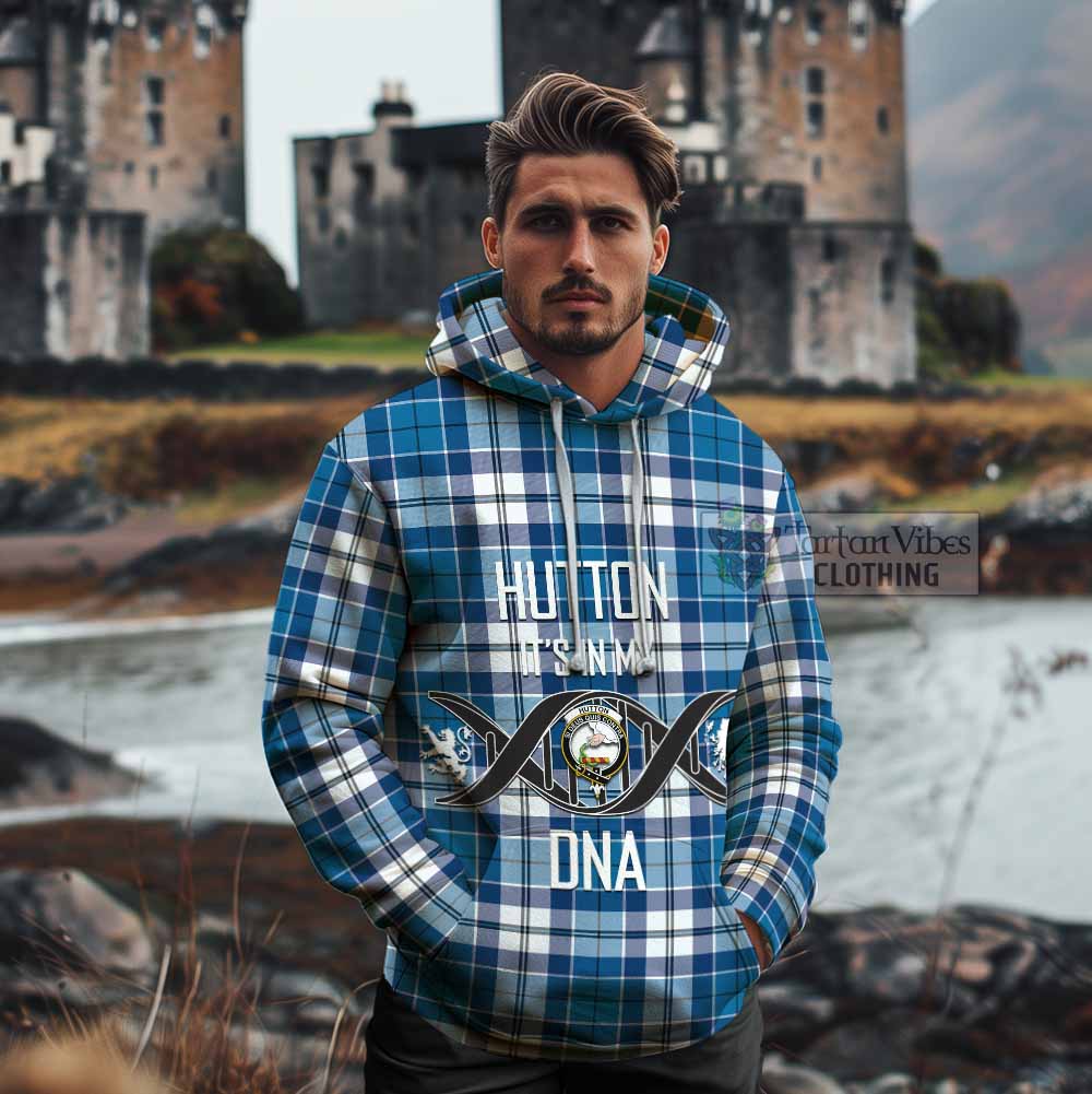 Hutton Tartan Cotton Hoodie with Family Crest DNA In Me Style - Tartan Vibes Clothing