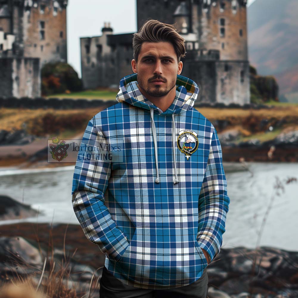 Hutton Tartan Cotton Hoodie with Family Crest Celtic Skull Style - Tartan Vibes Clothing
