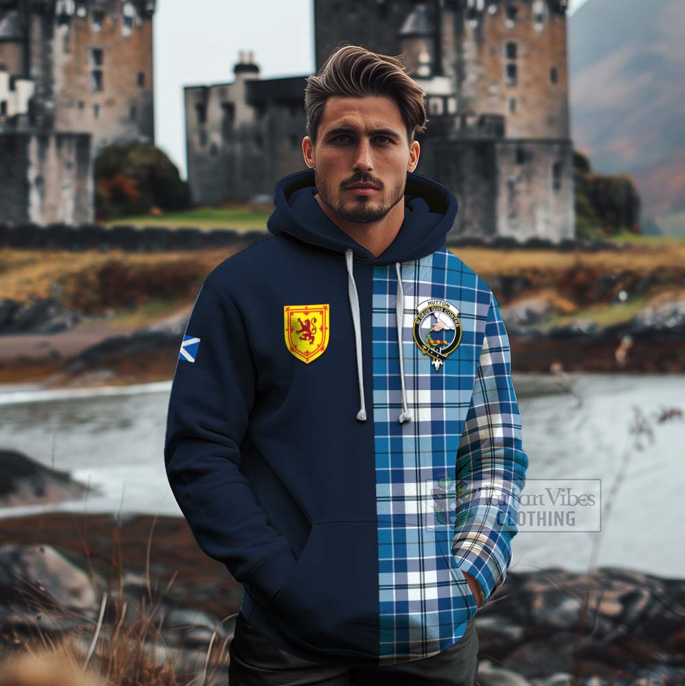 Hutton Tartan Cotton Hoodie Alba with Scottish Lion Royal Arm Half Style - Tartan Vibes Clothing