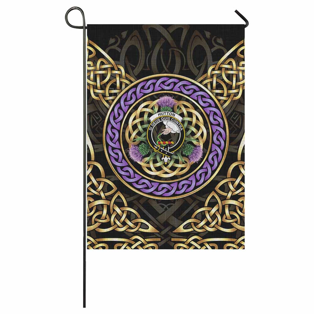 Hutton Clan Crest Garden Flag Celtic Scottish Thistle