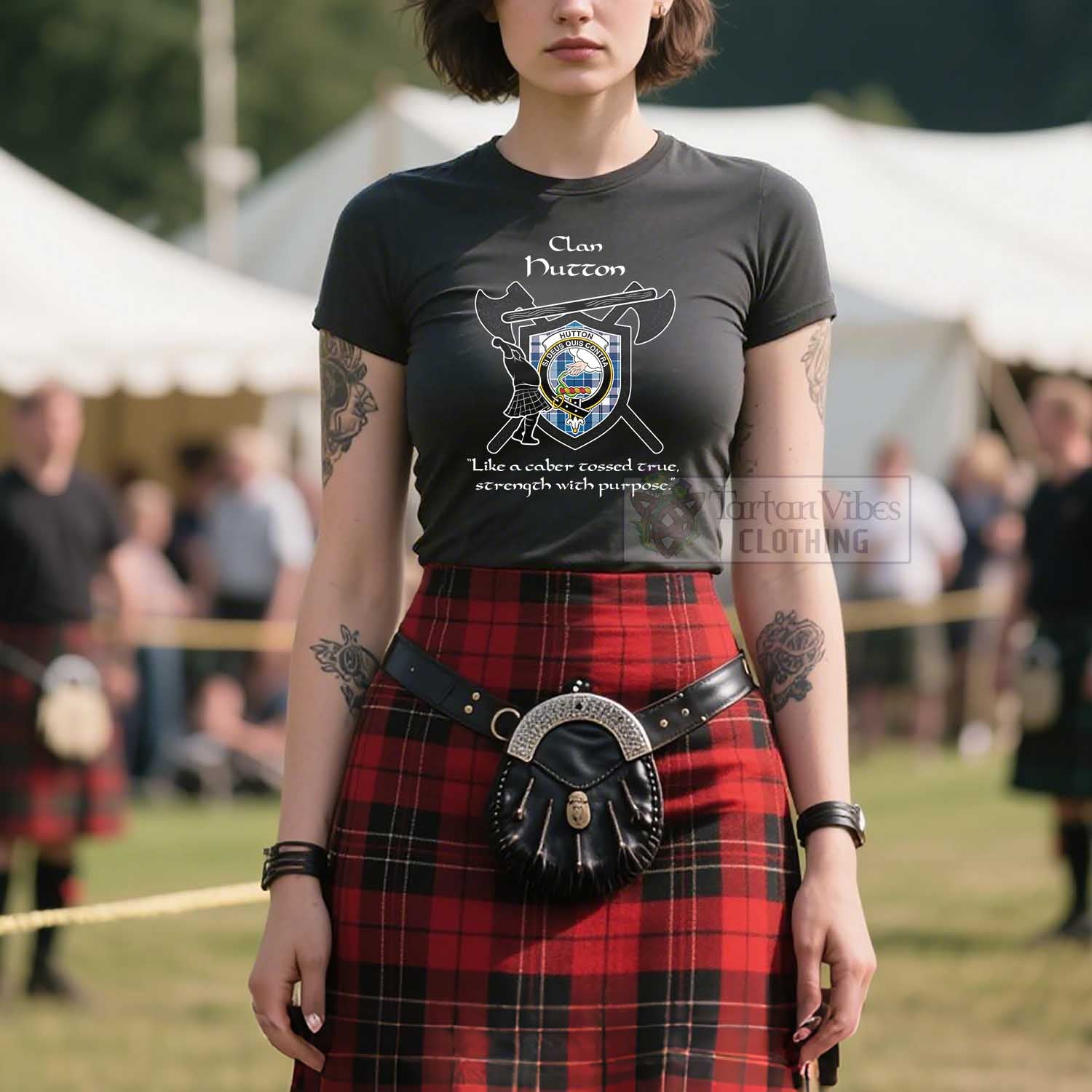 Hutton Clan Crest Highland Game T Shirt Strength With Purpose Style - Tartan Vibes Clothing