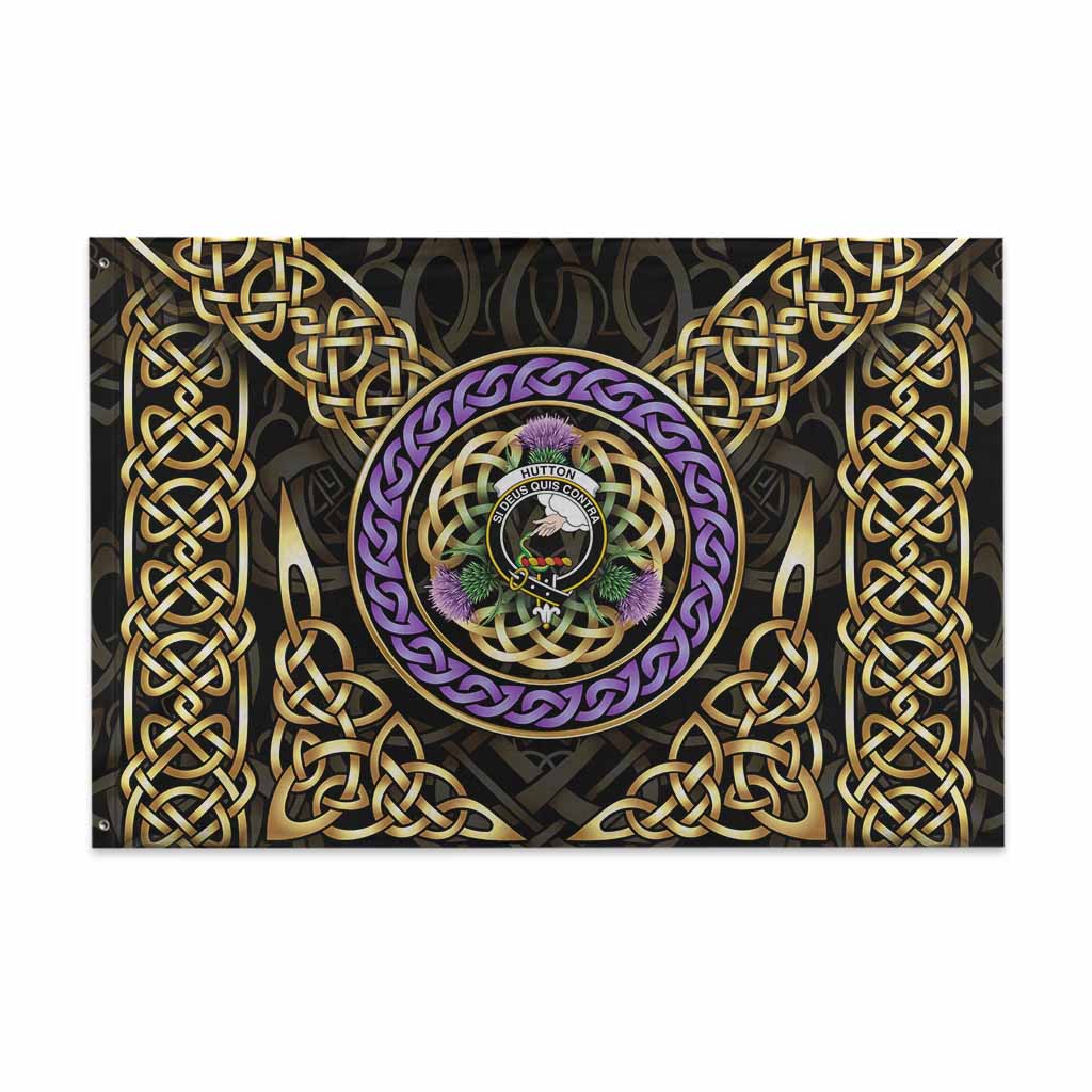 Hutton Clan Crest House Flag Celtic Scottish Thistle 48*72 inch (120*180 cm) - Tartan Vibes Clothing