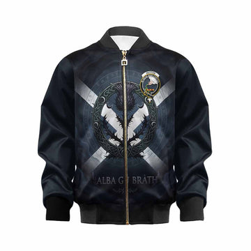 Hutton Clan Crest Kid Bomber Jacket with Celtic Knot Thistle and Saltire