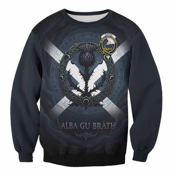 Hutton Clan Crest Sweatshirt with Celtic Knot Thistle and Saltire