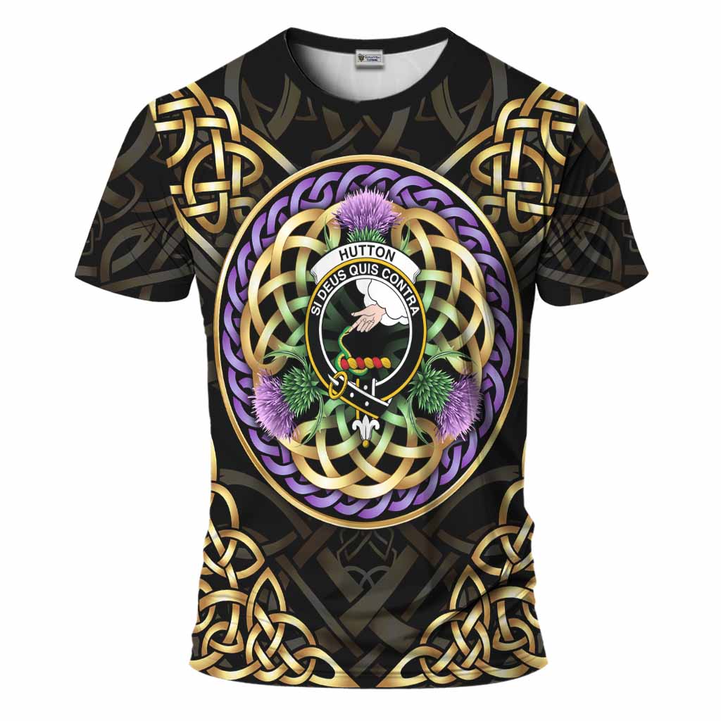 Hutton Clan Crest T-Shirt Celtic Scottish Thistle