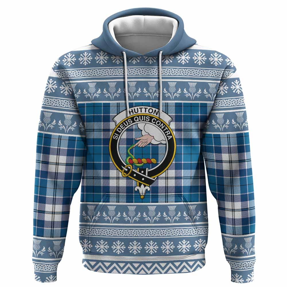 Hutton Clan Tartan Christmas Hoodie with Family Crest - Tartan Vibes Clothing