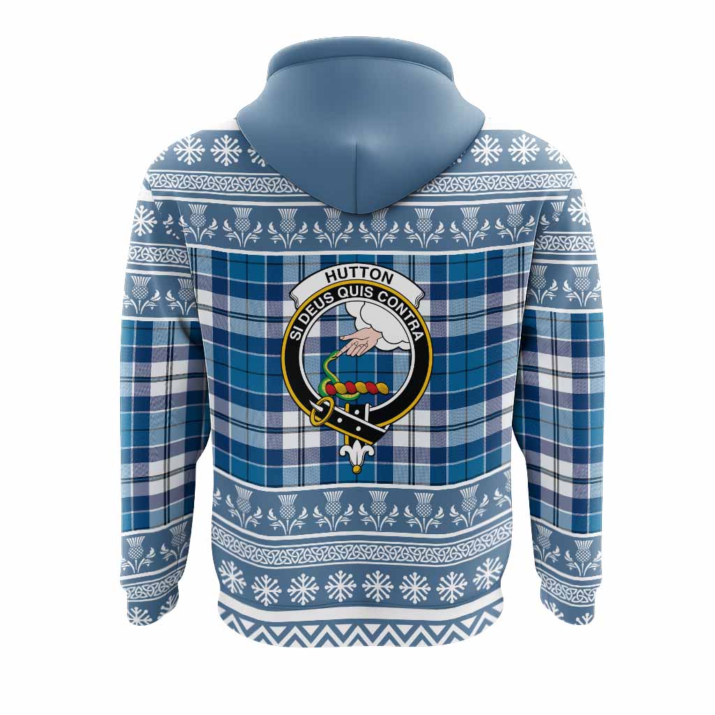 Hutton Clan Tartan Christmas Hoodie with Family Crest - Tartan Vibes Clothing
