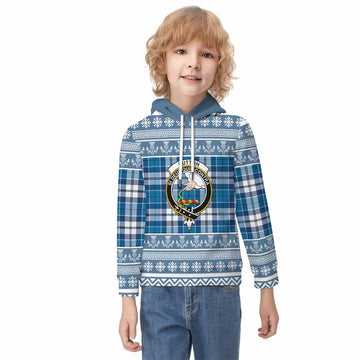 Hutton Clan Tartan Christmas Kid Hoodie with Family Crest