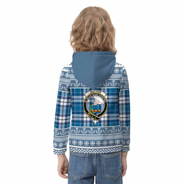 Hutton Clan Tartan Christmas Kid Hoodie with Family Crest