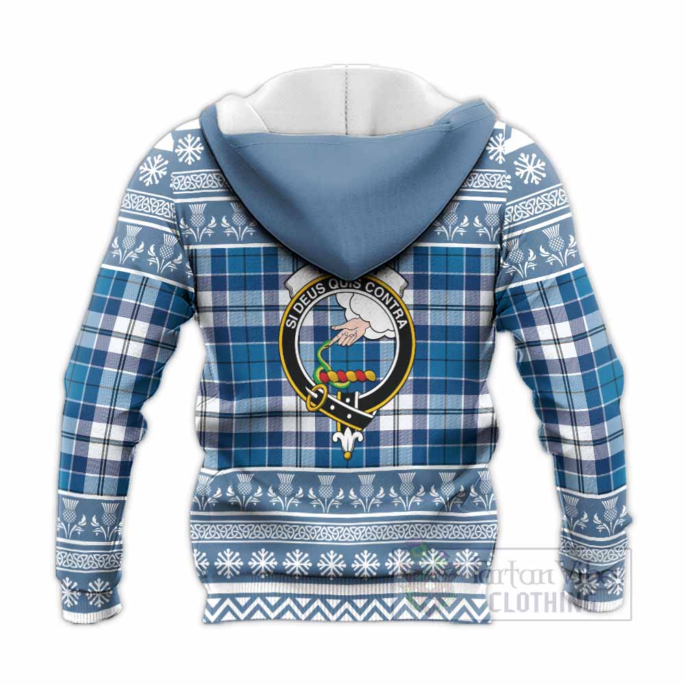Hutton Clan Tartan Christmas Knitted Hoodie with Family Crest - Tartan Vibes Clothing