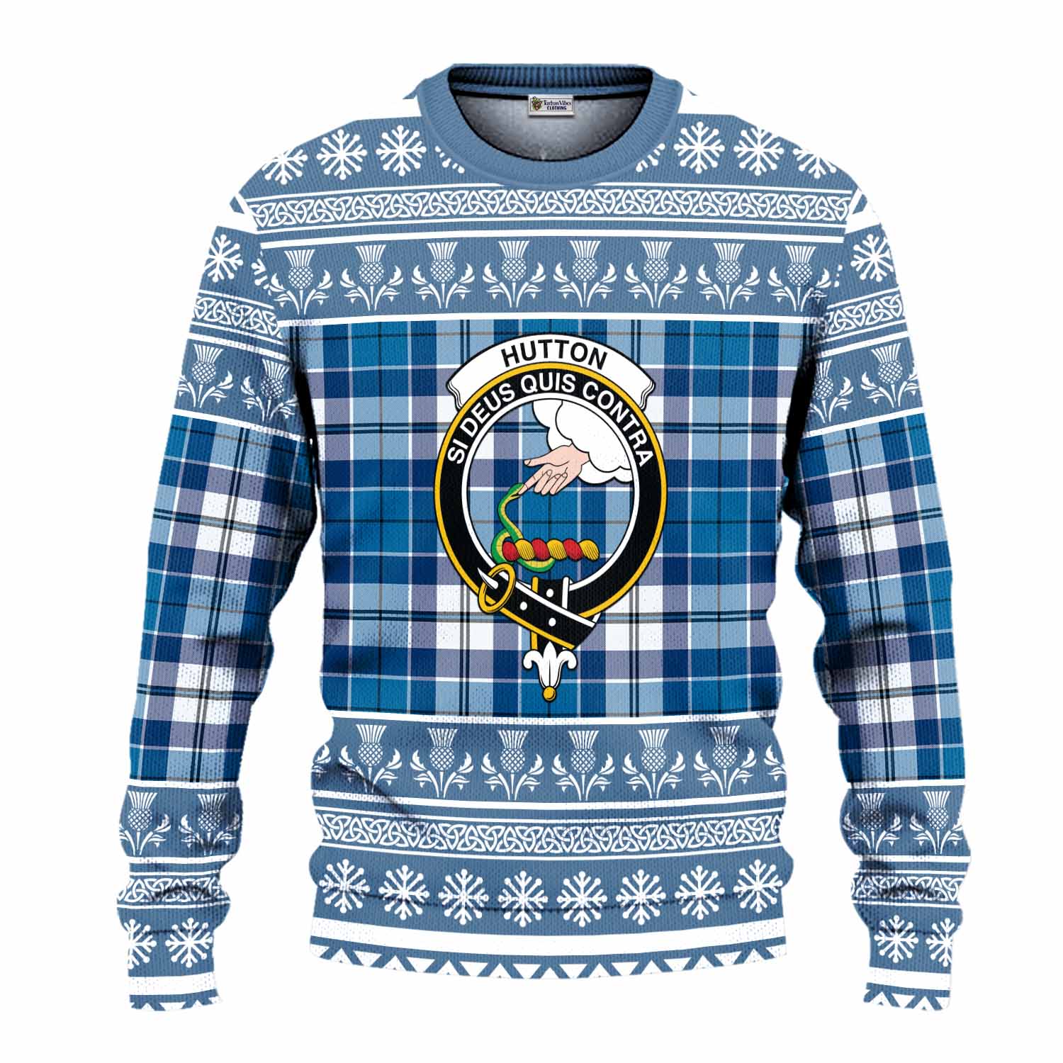 Hutton Clan Tartan Christmas Ugly Sweater with Family Crest - Tartan Vibes Clothing
