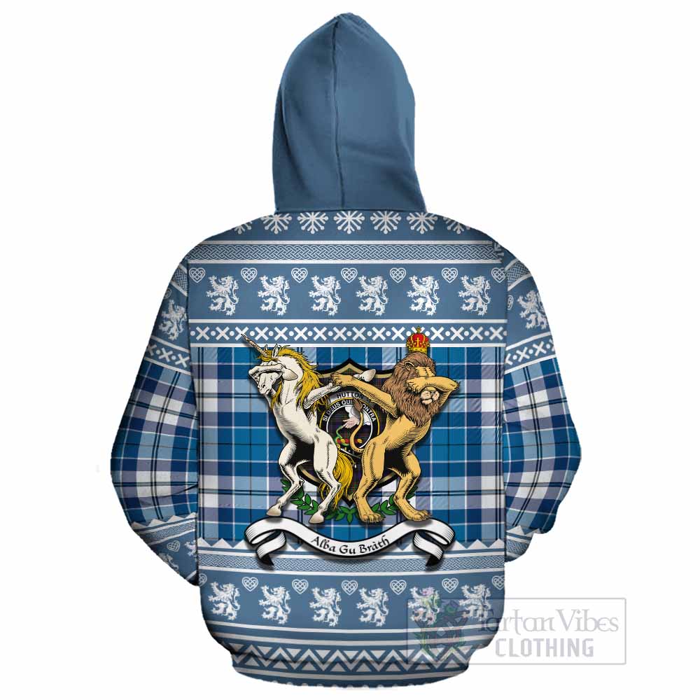 Hutton Clan Tartan Crest Christmas Cotton Hoodie Coat of Arms Funny Style - Tartan Vibes Clothing