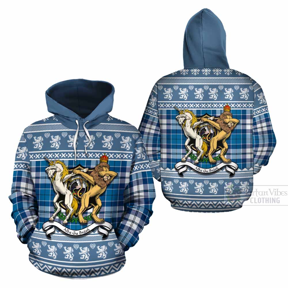 Hutton Clan Tartan Crest Christmas Cotton Hoodie Coat of Arms Funny Style - Tartan Vibes Clothing