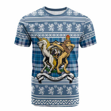 Hutton Clan Tartan Crest Christmas Cotton T-shirt Coat of Arms Funny Style