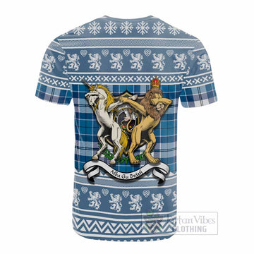 Hutton Clan Tartan Crest Christmas Cotton T-shirt Coat of Arms Funny Style