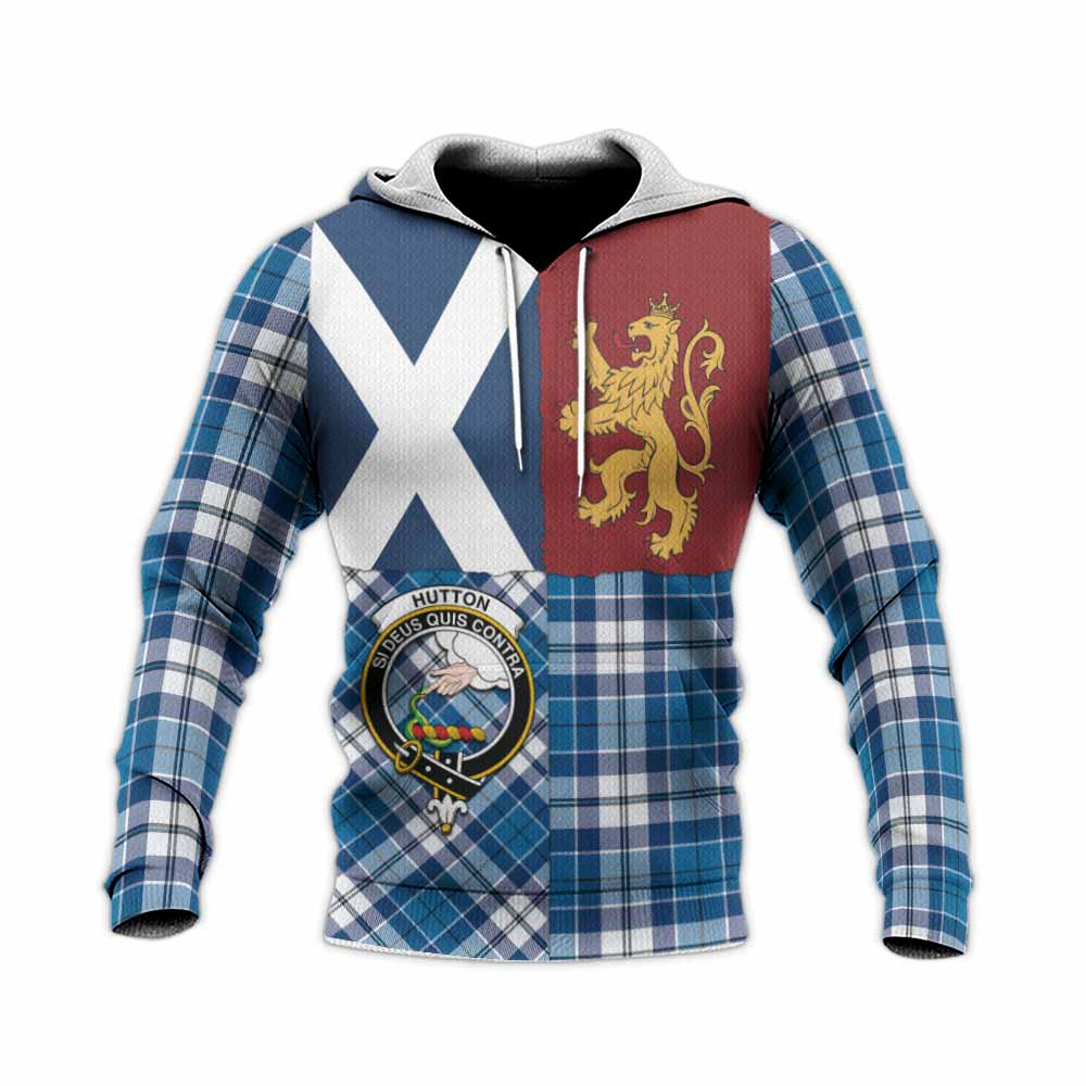 Hutton Crest Tartan Knitted Hoodie with Lion Rampant Saltire Style