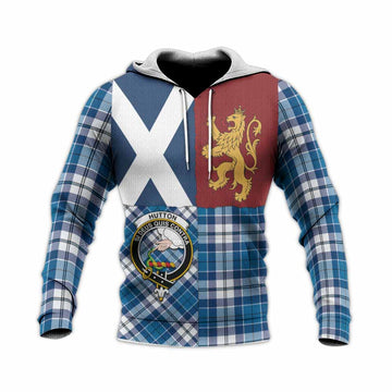 Hutton Crest Tartan Knitted Hoodie with Lion Rampant Saltire Style