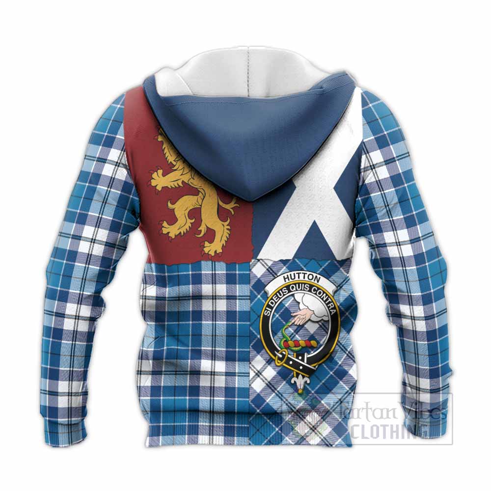 Hutton Crest Tartan Knitted Hoodie with Lion Rampant Saltire Style