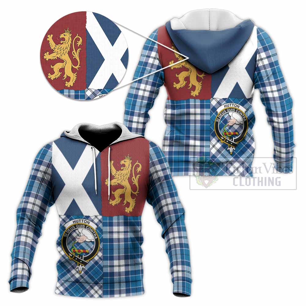 Hutton Crest Tartan Knitted Hoodie with Lion Rampant Saltire Style