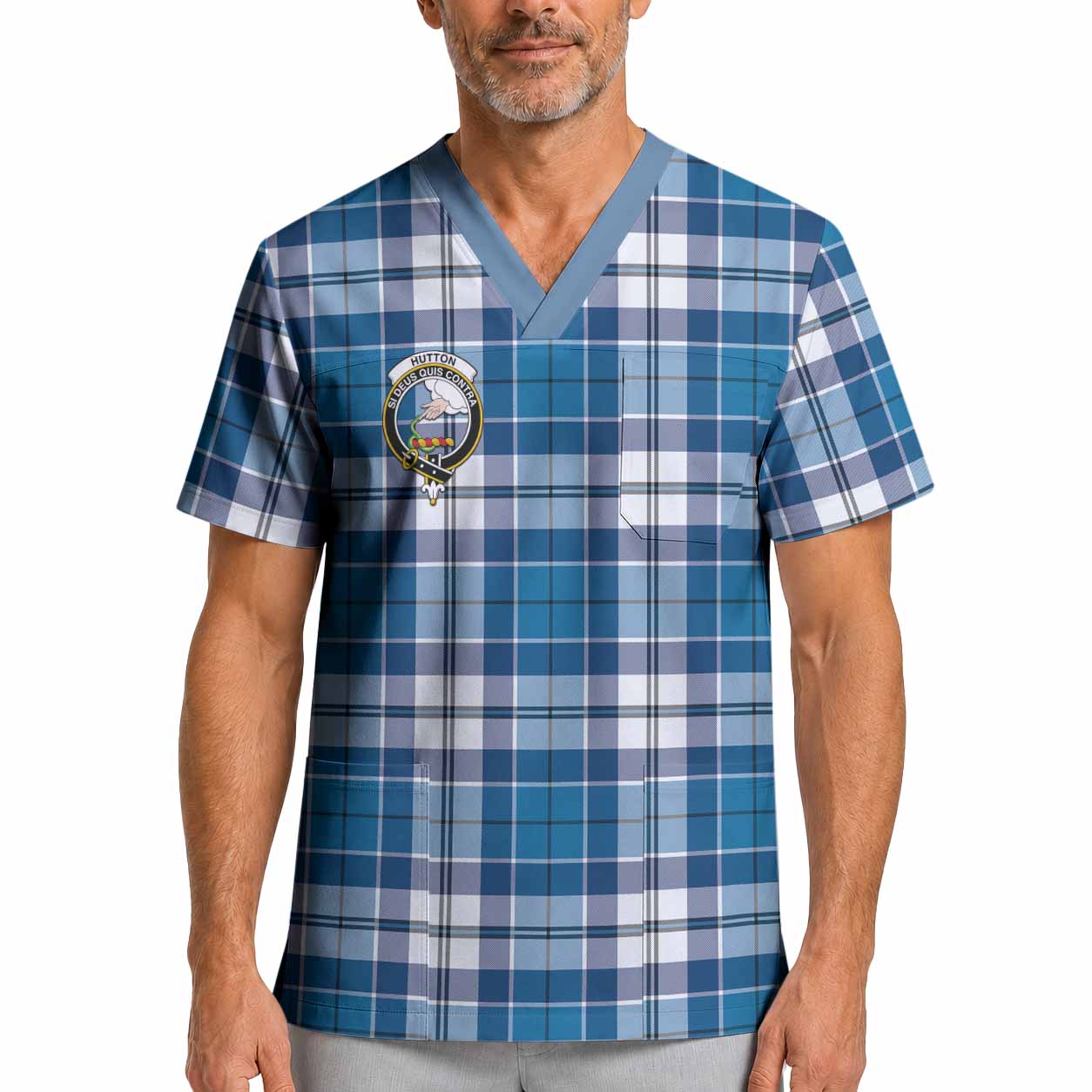 Hutton Crest Tartan Scrub Top XL - Tartan Vibes Clothing