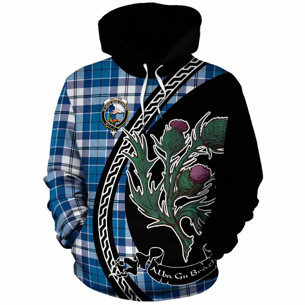 Hutton Family Crest Tartan Cotton Hoodie Alba Thistle Inspired - Tartan Vibes Clothing