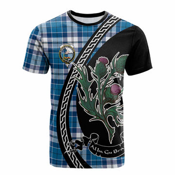 Hutton Family Crest Tartan Cotton T-shirt Alba Thistle Inspired