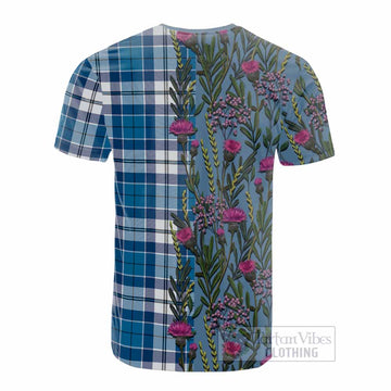 Hutton Family Crest Tartan Cotton T-shirt Scottish Thistle Flower Pattern Half Style