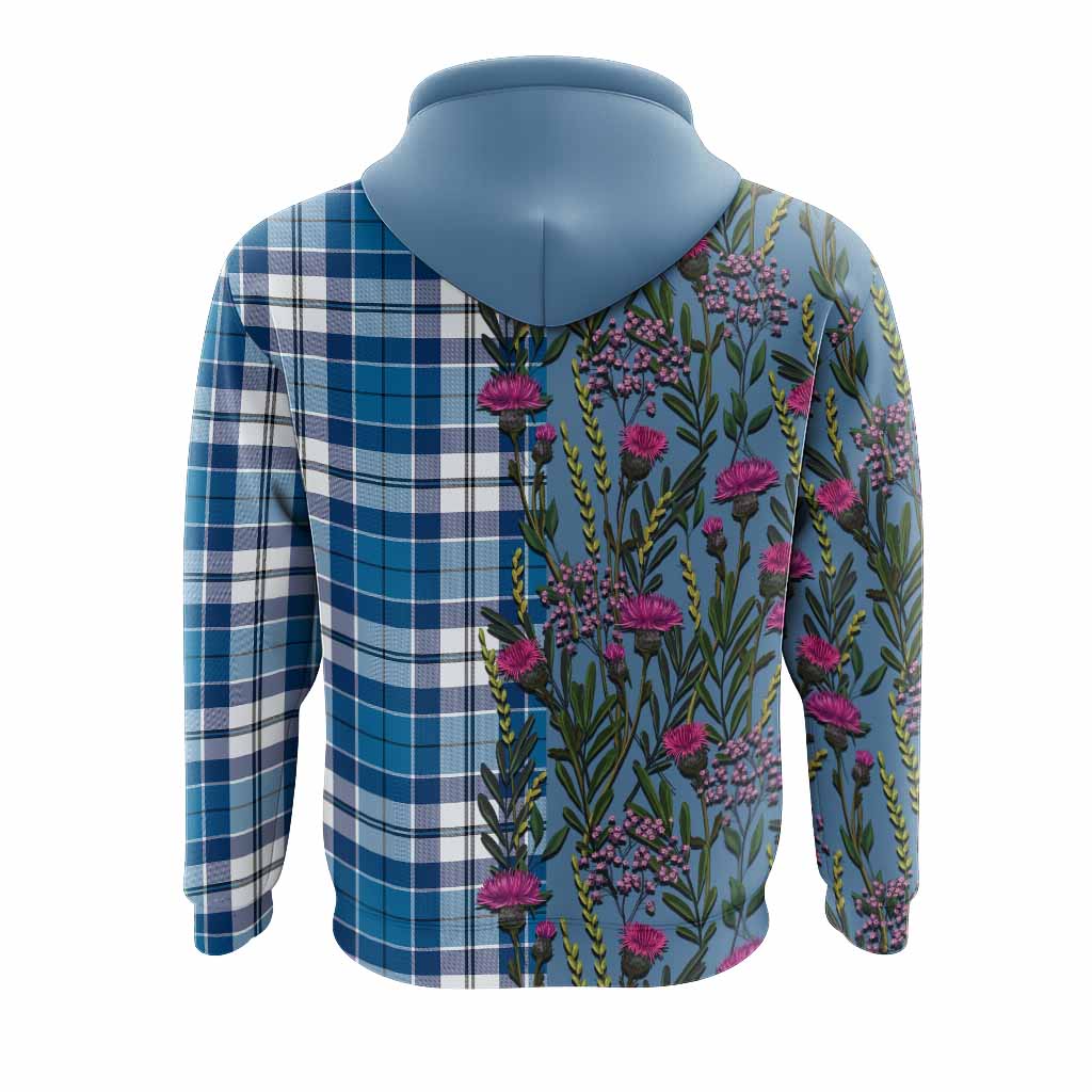 Hutton Family Crest Tartan Hoodie Scottish Thistle Flower Pattern Half Style - Tartan Vibes Clothing