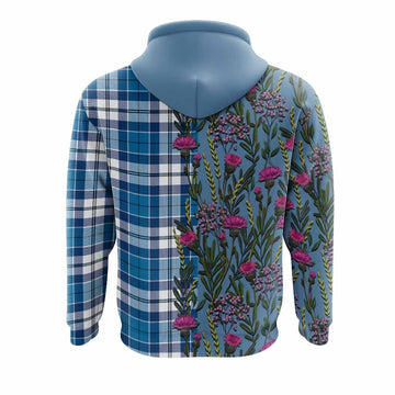 Hutton Family Crest Tartan Hoodie Scottish Thistle Flower Pattern Half Style - Tartan Vibes Clothing