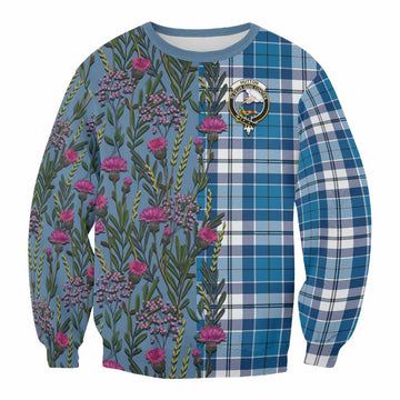 Hutton Family Crest Tartan Sweatshirt Scottish Thistle Flower Pattern Half Style - Tartan Vibes Clothing