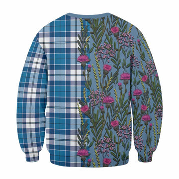 Hutton Family Crest Tartan Sweatshirt Scottish Thistle Flower Pattern Half Style - Tartan Vibes Clothing