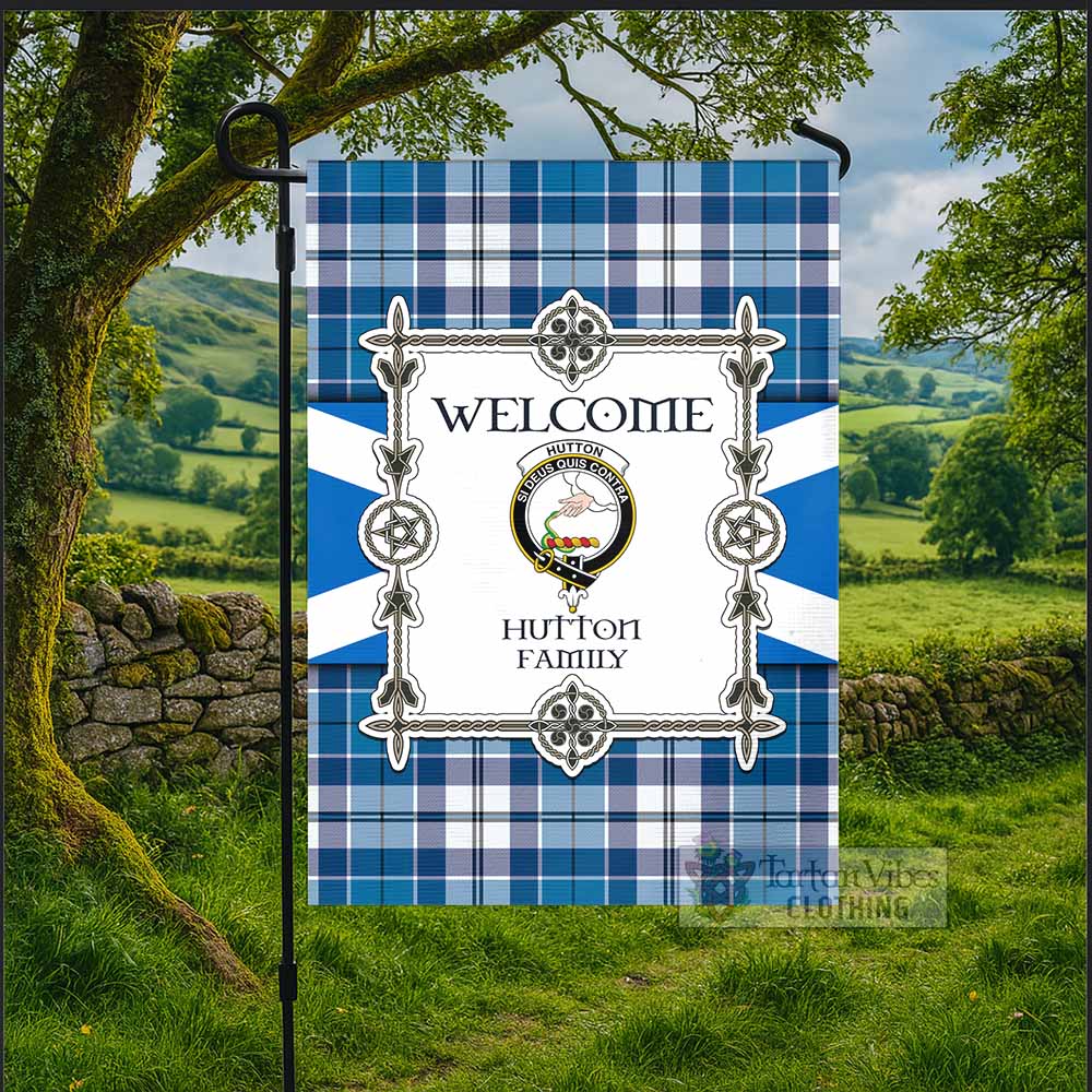 Hutton Family Crest Tartan Welcome Garden Flag Saltire Harmony Style - Tartan Vibes Clothing