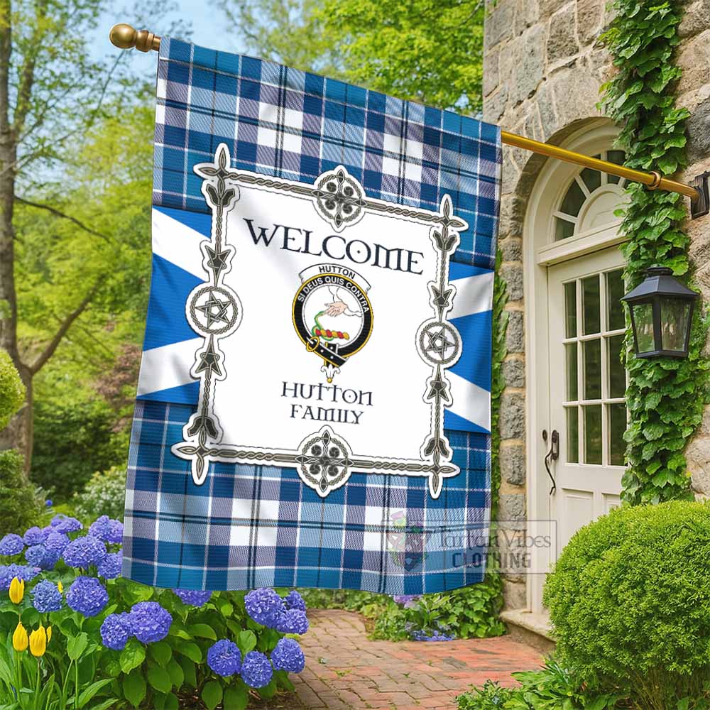 Hutton Family Crest Tartan Welcome Garden Flag Saltire Harmony Style - Tartan Vibes Clothing
