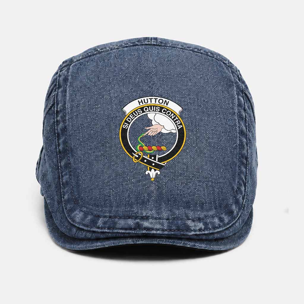 Hutton Scottish Clan Crest Washed Flat Cap - Unisex Jeff Cap One Size (Adjustable) Dark Blue - Tartan Vibes Clothing