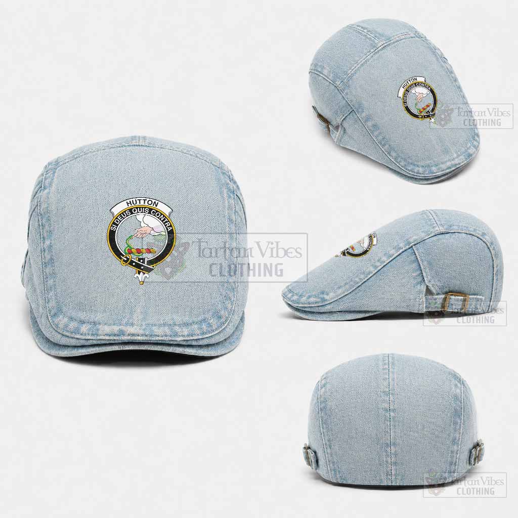 Hutton Scottish Clan Crest Washed Flat Cap - Unisex Jeff Cap One Size (Adjustable) Light Blue - Tartan Vibes Clothing