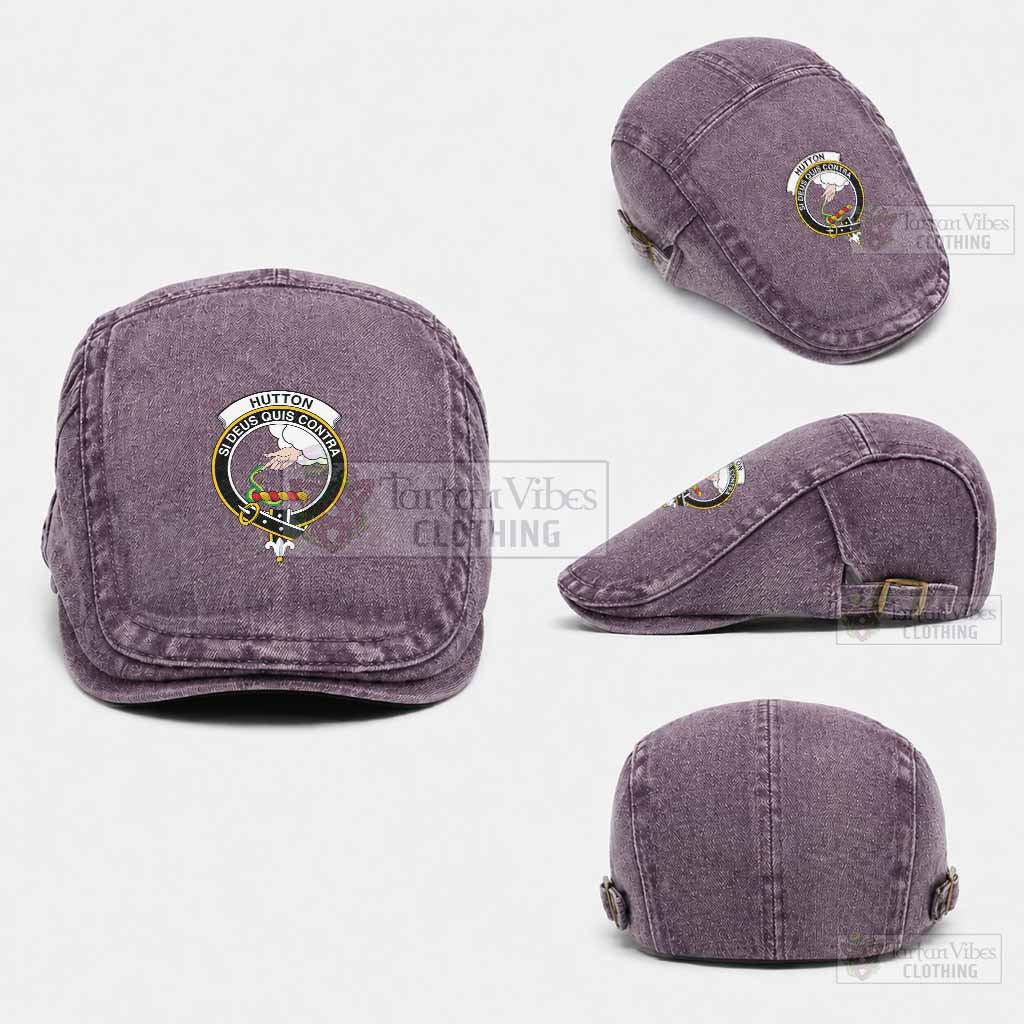 Hutton Scottish Clan Crest Washed Flat Cap - Unisex Jeff Cap One Size (Adjustable) Purple - Tartan Vibes Clothing