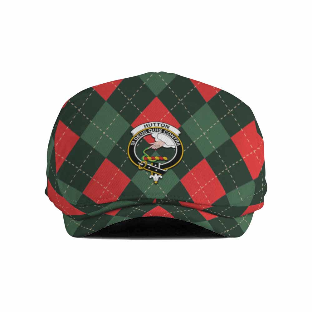 Hutton Scottish Family Crest Flat Cap, Jeff Cap Argyle Plaid Christmas Style - Tartan Vibes Clothing