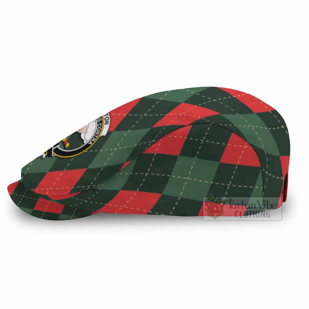 Hutton Scottish Family Crest Flat Cap, Jeff Cap Argyle Plaid Christmas Style - Tartan Vibes Clothing