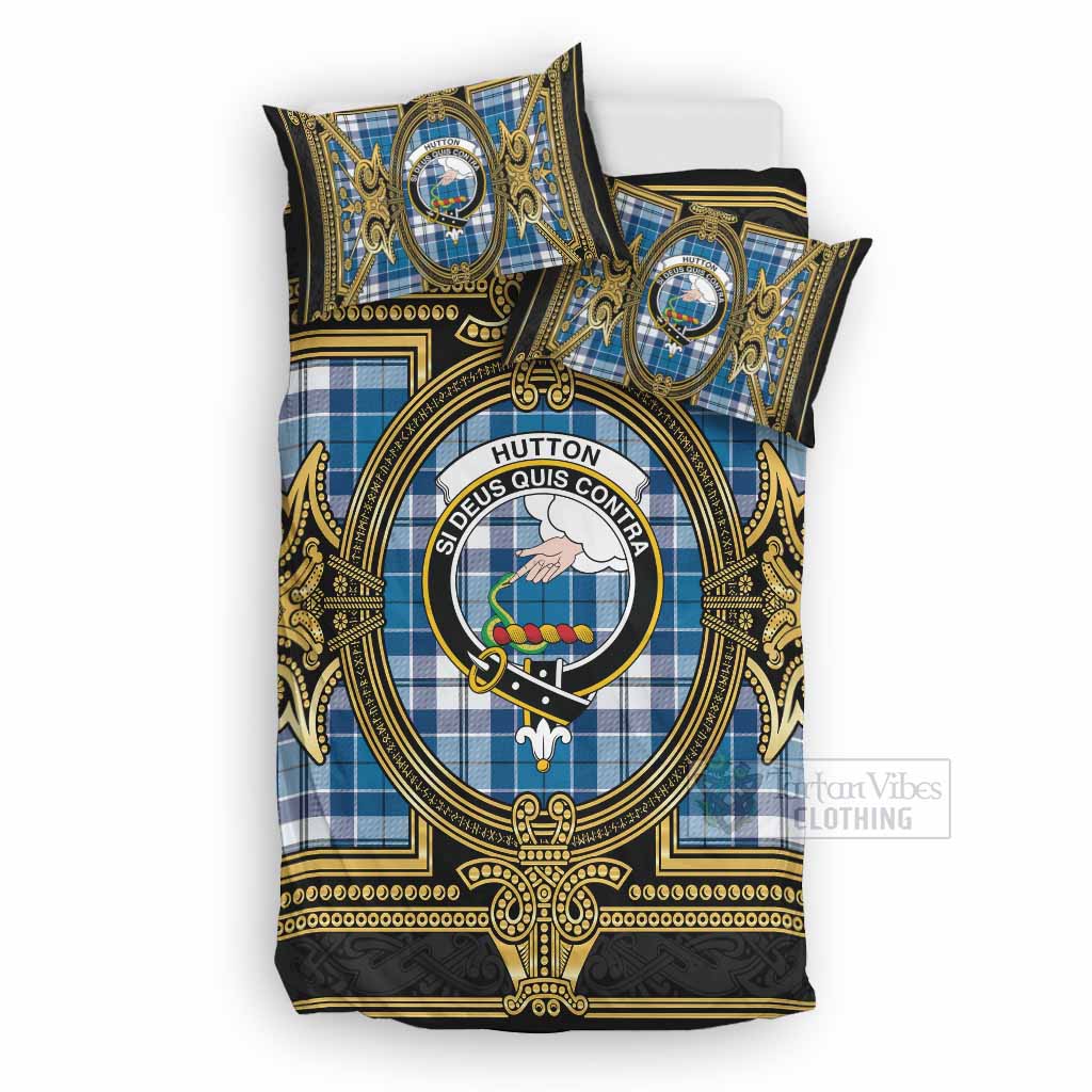 Hutton Scottish Tartan Crest Bedding Set Royal Stylized