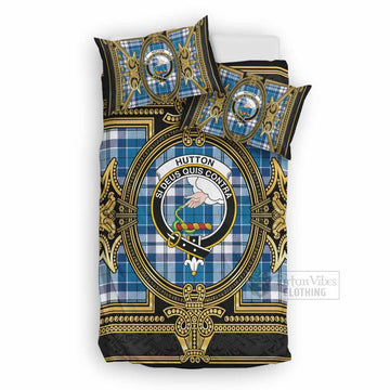 Hutton Scottish Tartan Crest Bedding Set Royal Stylized