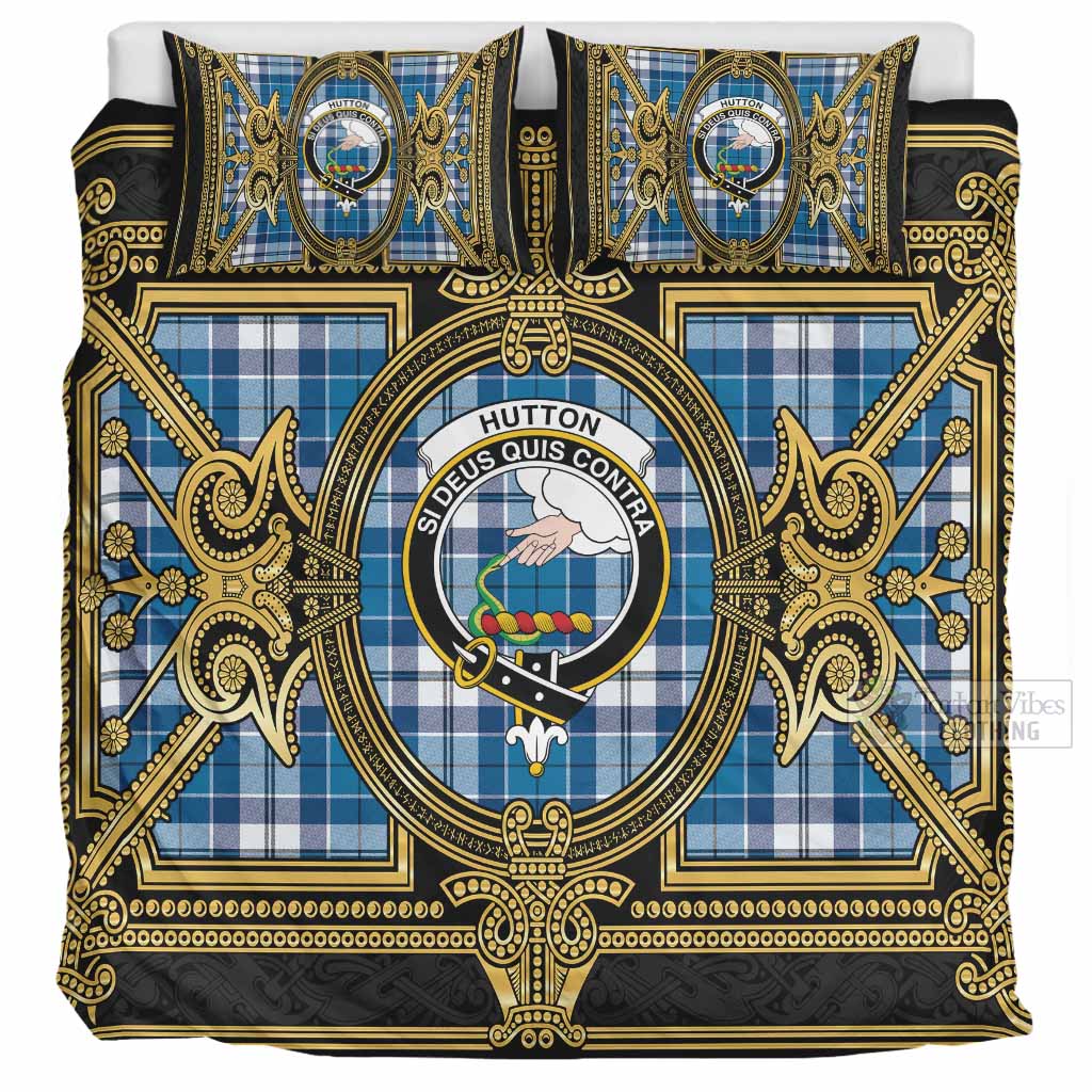 Hutton Scottish Tartan Crest Bedding Set Royal Stylized