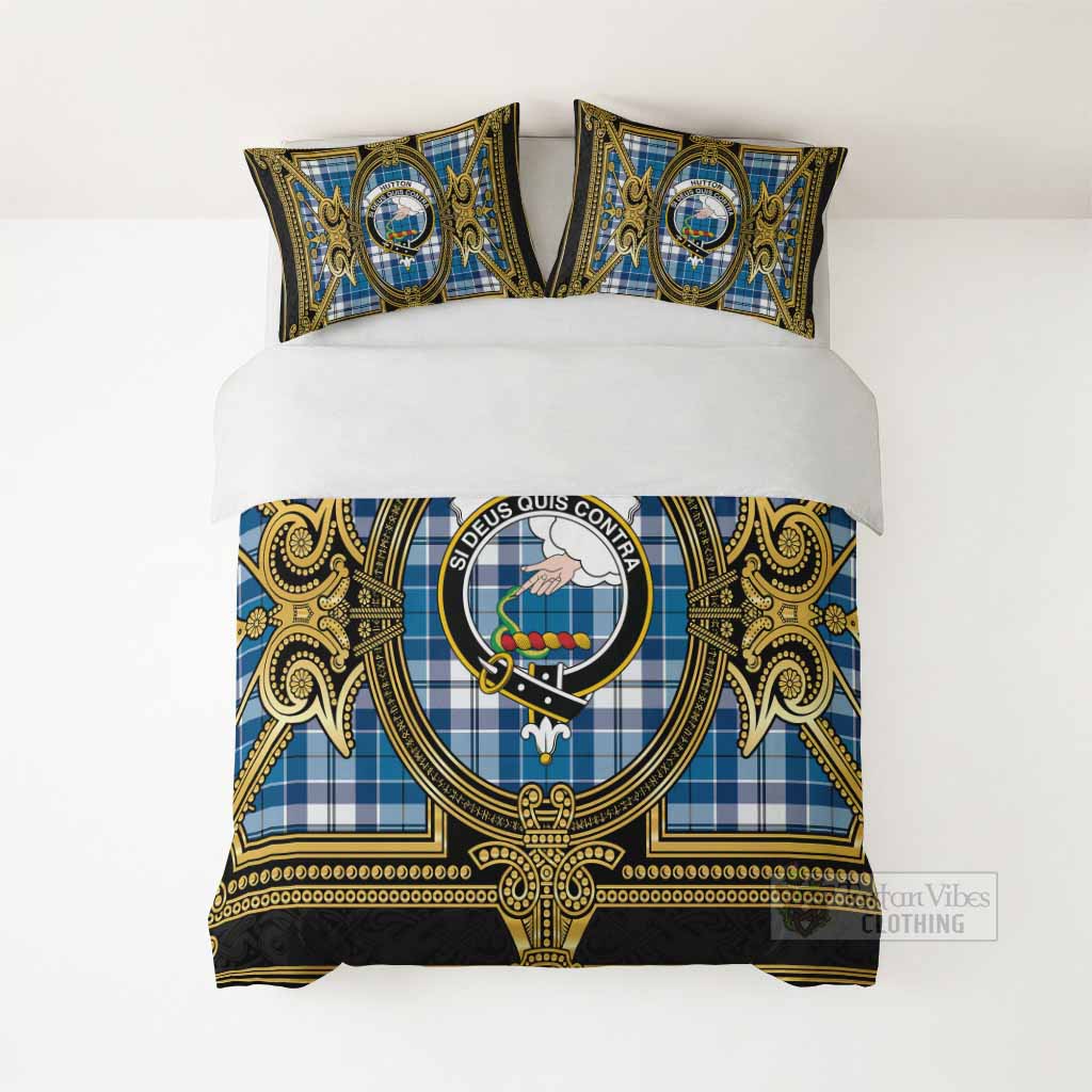 Hutton Scottish Tartan Crest Bedding Set Royal Stylized