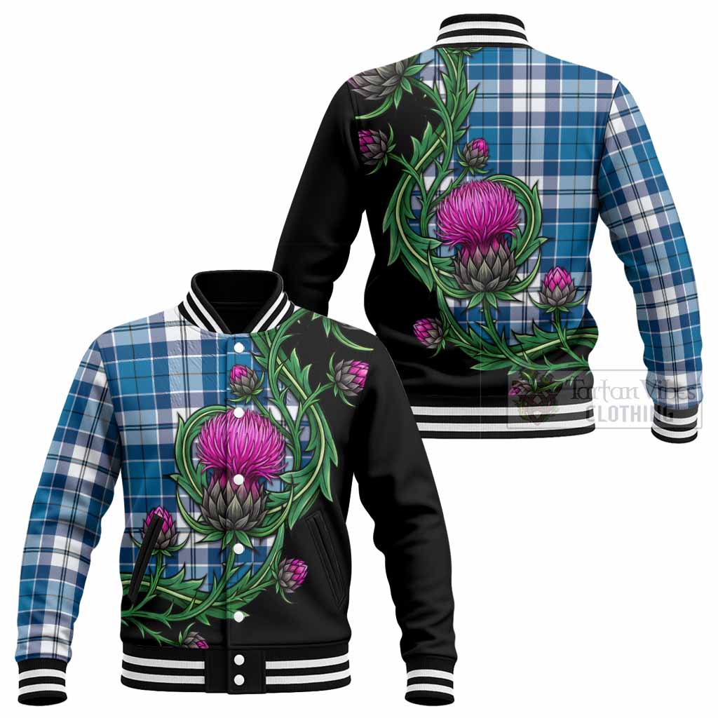 Hutton Tartan Baseball Jacket Resilient Scottish Thistle - Tartan Vibes Clothing