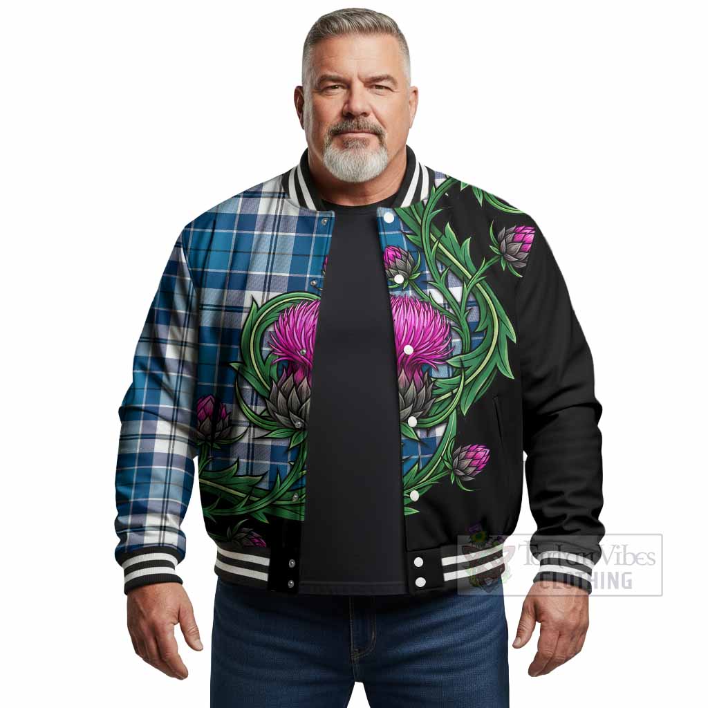 Hutton Tartan Baseball Jacket Resilient Scottish Thistle - Tartan Vibes Clothing