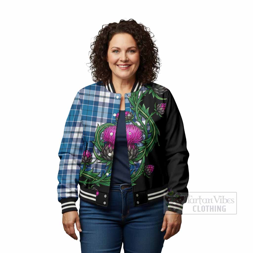 Hutton Tartan Baseball Jacket Resilient Scottish Thistle - Tartan Vibes Clothing