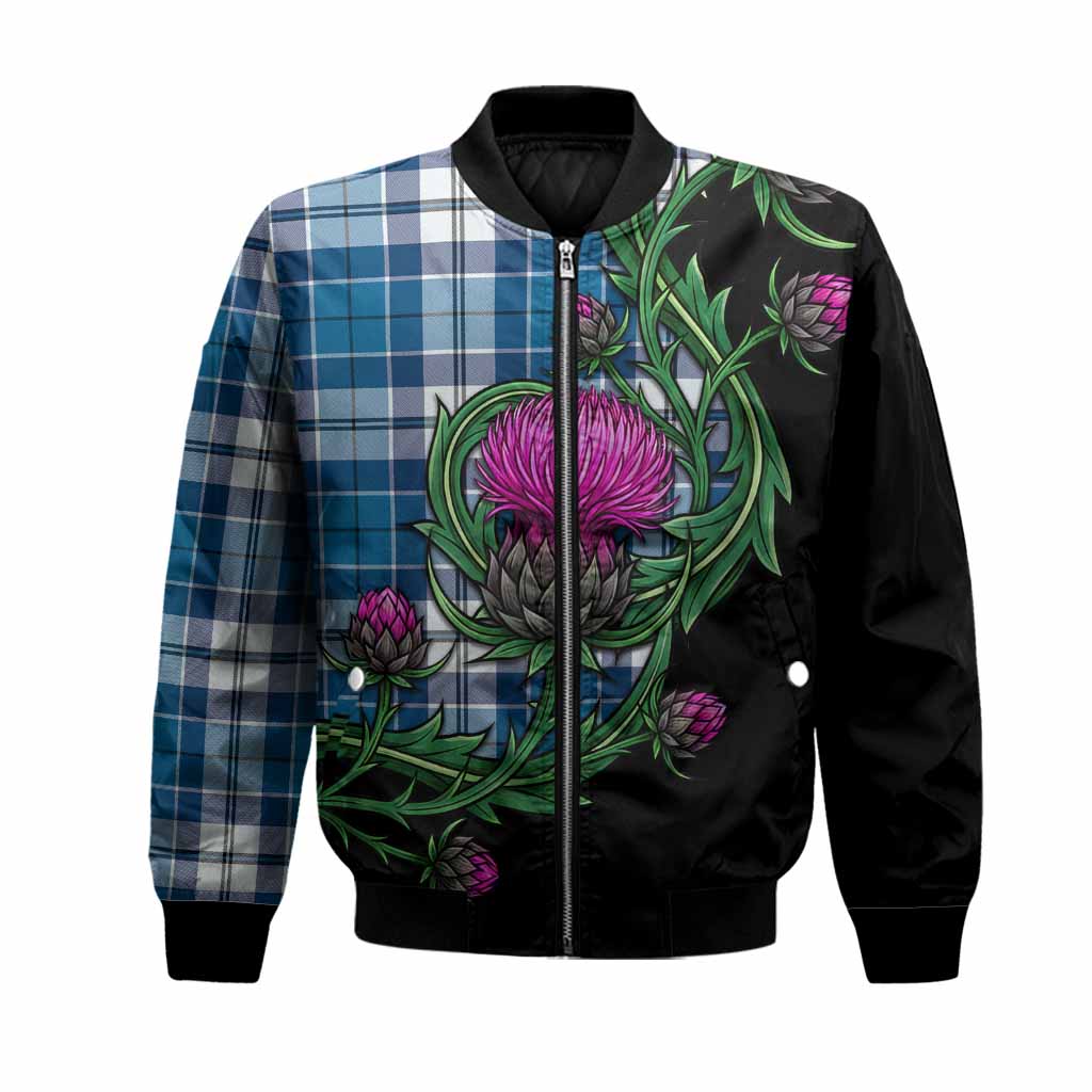 Hutton Tartan Bomber Jacket Resilient Scottish Thistle Unisex Black - Tartan Vibes Clothing