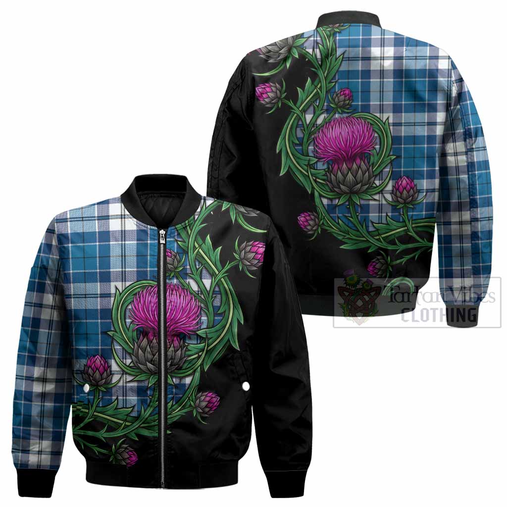 Hutton Tartan Bomber Jacket Resilient Scottish Thistle - Tartan Vibes Clothing