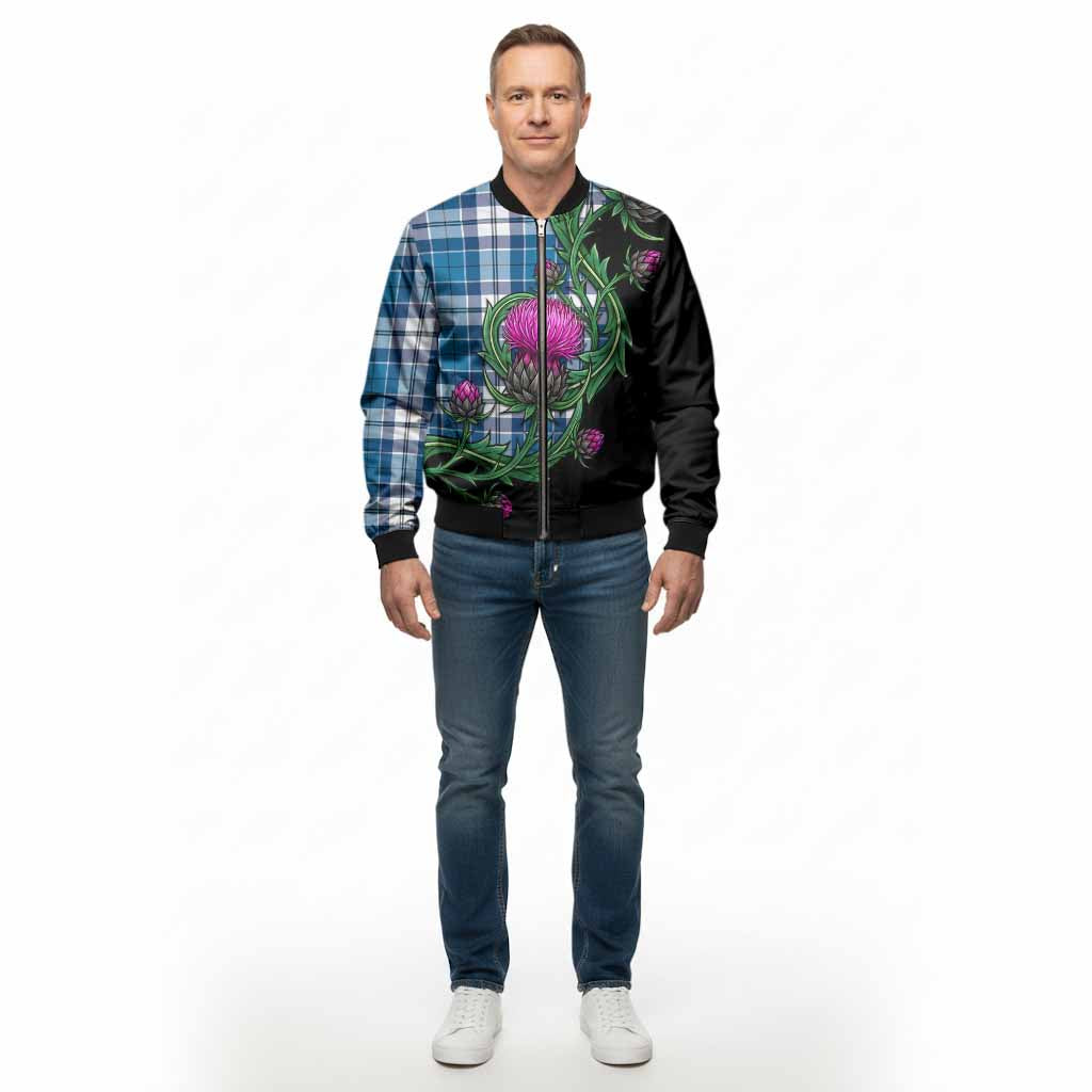 Hutton Tartan Bomber Jacket Resilient Scottish Thistle - Tartan Vibes Clothing